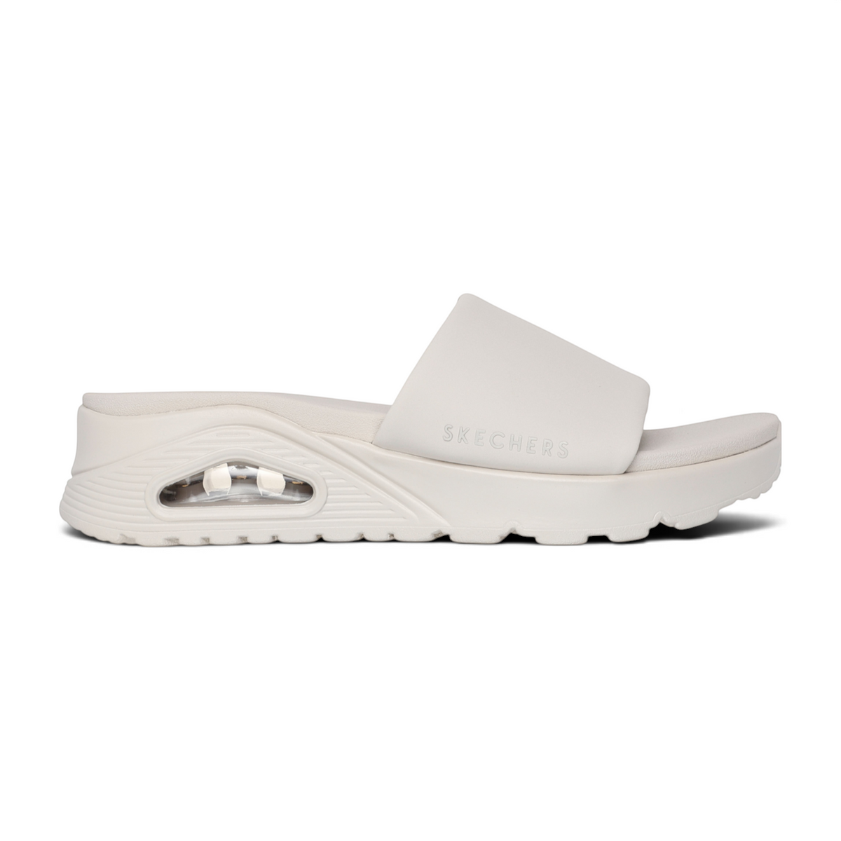 FRG SKECHERS Street Tres-Air Uno Vision-Airy slide sandal in off-white with a visible air-cushioned heel unit.
