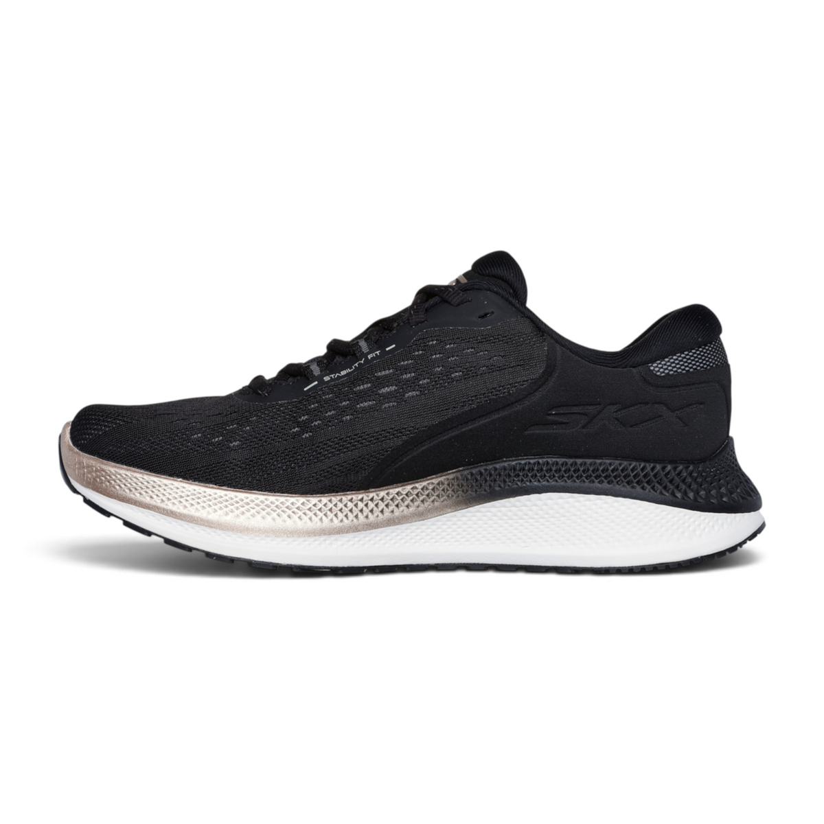 FRG Skechers GO RUN Persistence 2 black running shoe with metallic bronze midsole and breathable mesh upper