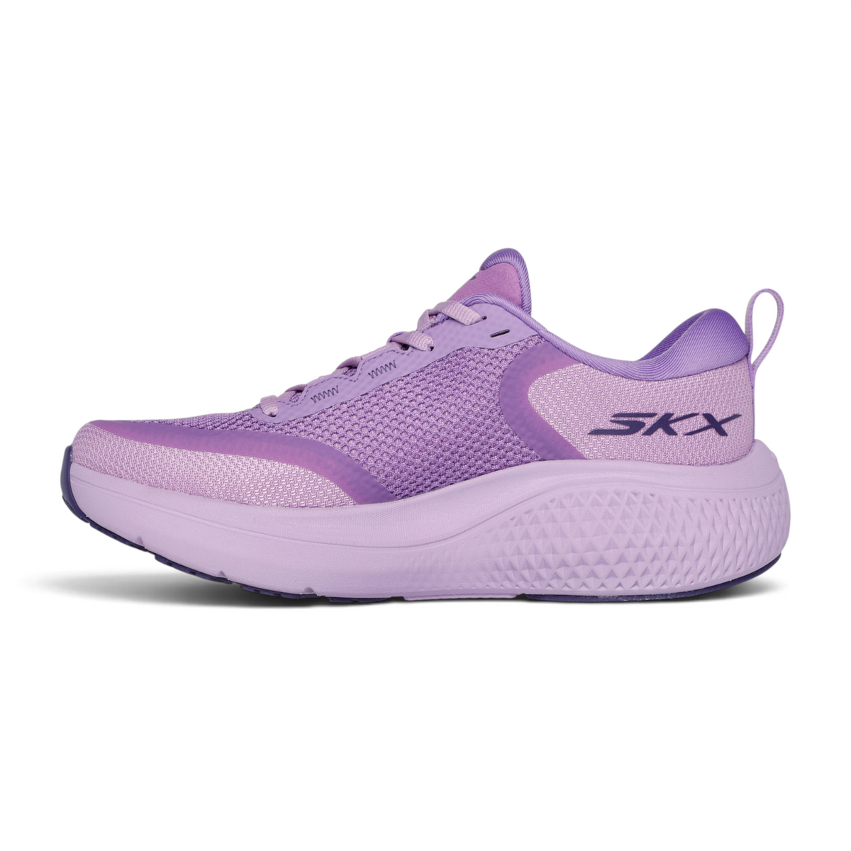 FRG GO RUN SUPERSONIC MAX running shoe in light purple mesh with a thick cushioned midsole and SKX side branding