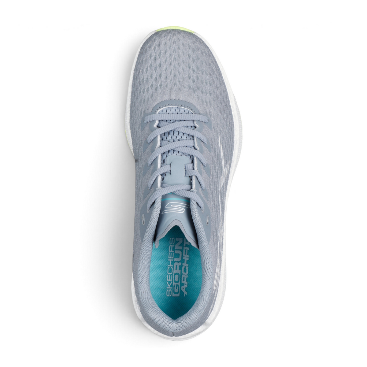 FRG Skechers GO RUN Razor 5 running shoe in grey with breathable mesh upper and cushioned interior, top-down view.