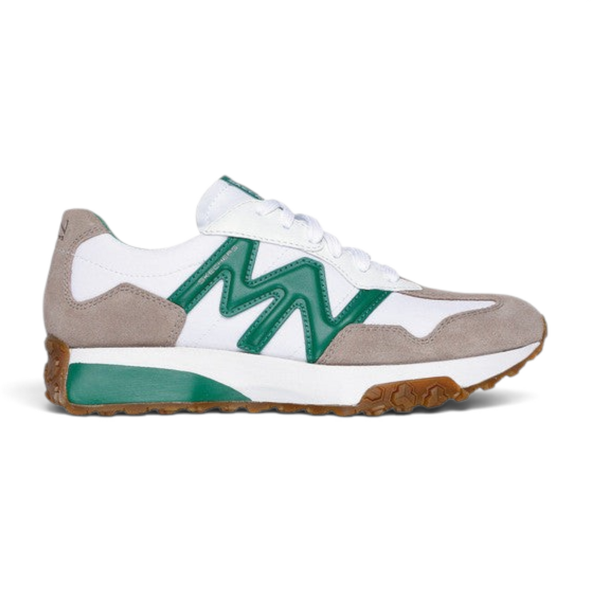 FRG Skechers Street Upper Cut Neo jogger in white, gray, and green leather with a grippy rubber sole