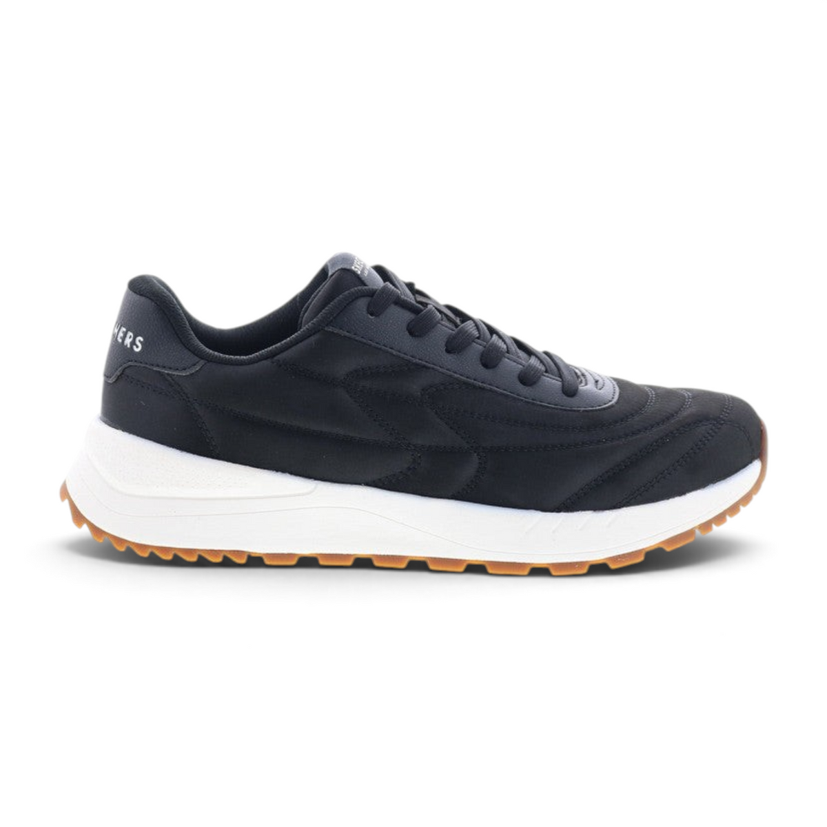 FRG Skechers Fury Plush Waves lifestyle sneaker in black with a white midsole and gum rubber outsole