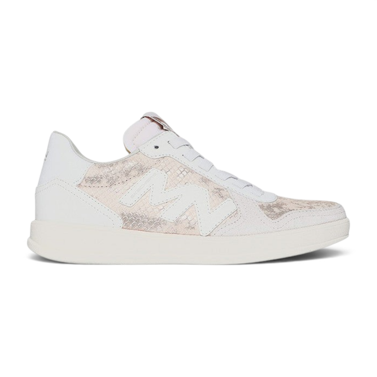 FRG Skechers Mark Nason New Wave Cup Palms sneaker in gold and white with textured snake-print leather panels