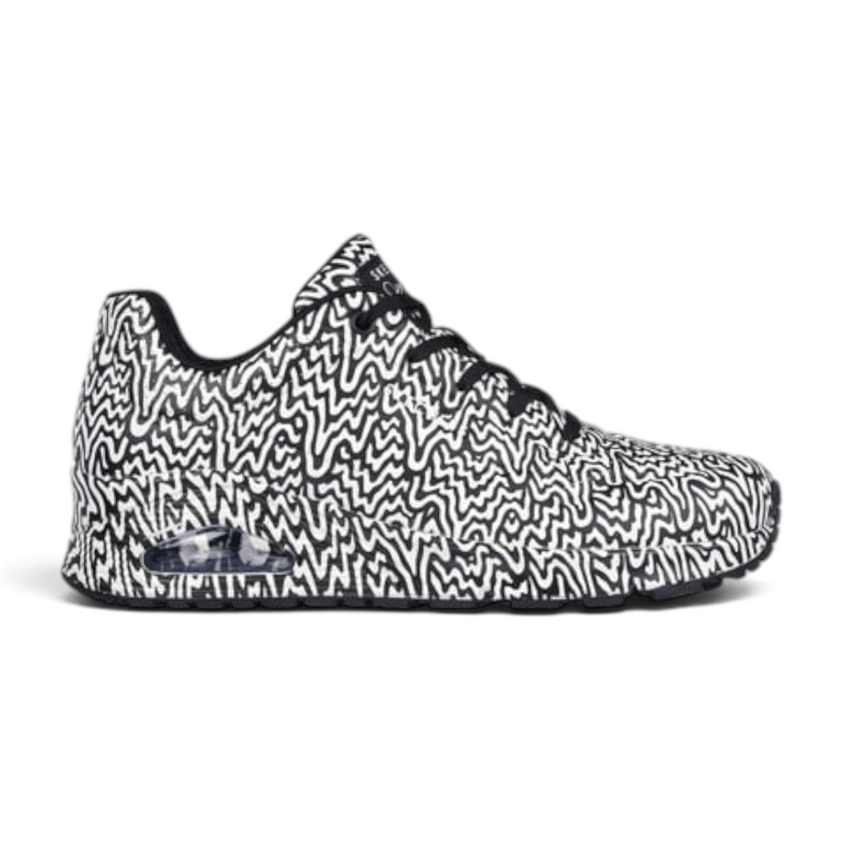 FRG UNO INFINITE DRIP sneaker featuring a black and white abstract wavy pattern with a visible air-cushioned sole