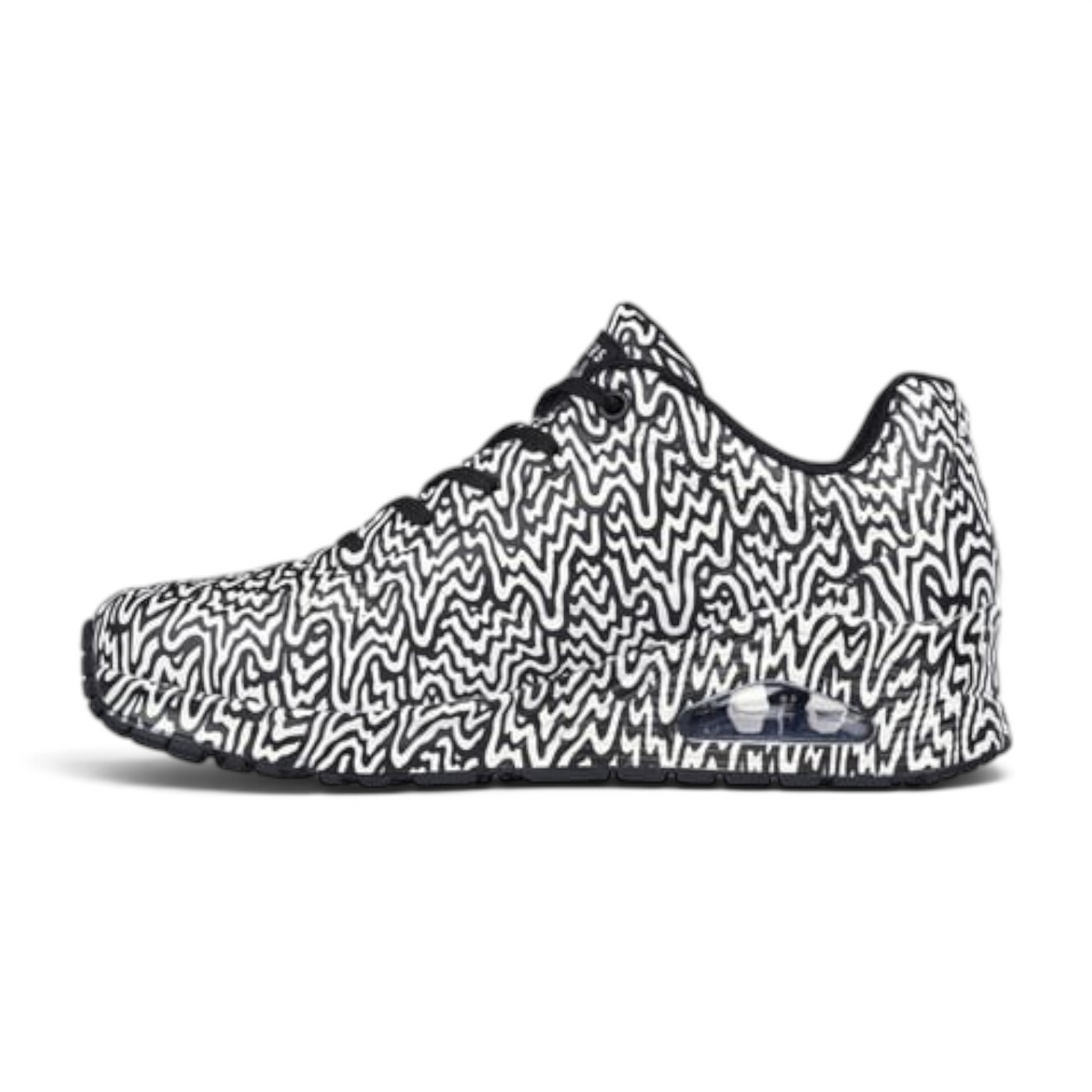 FRG UNO INFINITE DRIP sneaker featuring a black and white abstract wavy pattern and a visible air cushioning unit