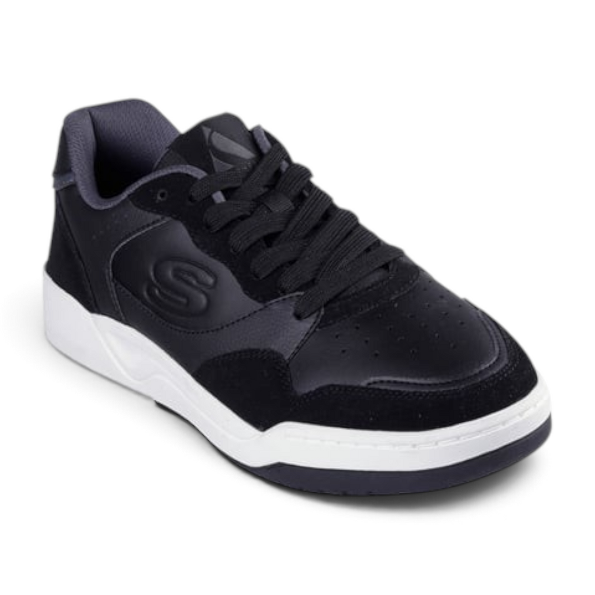 FRG Skechers Koopa Court Volley Low Varsity sneakers in black with white midsole and memory foam insole