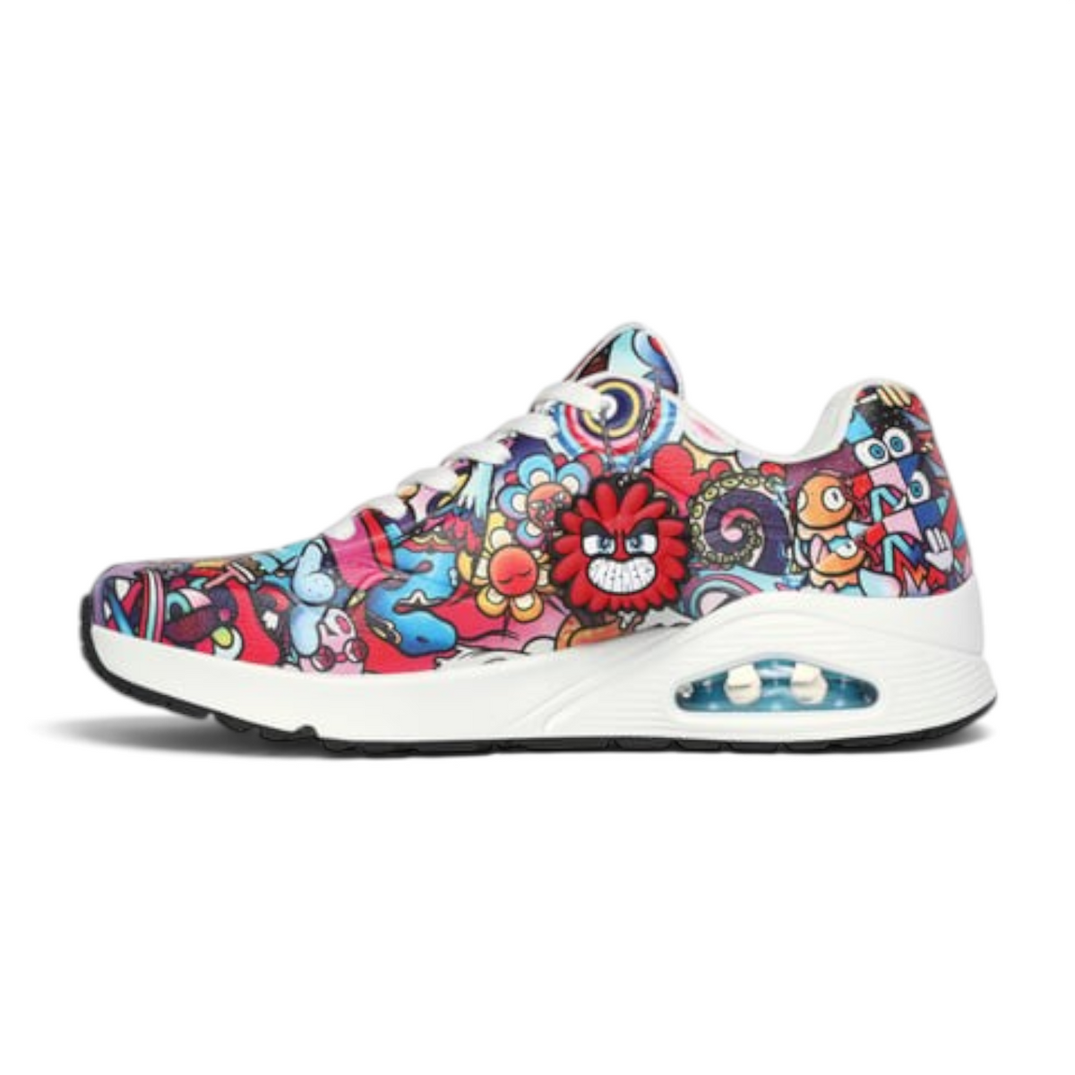 FRG VEXX UNO COLOR DOODLE sneaker featuring a vibrant multi-colored cartoon doodle print and white midsole
