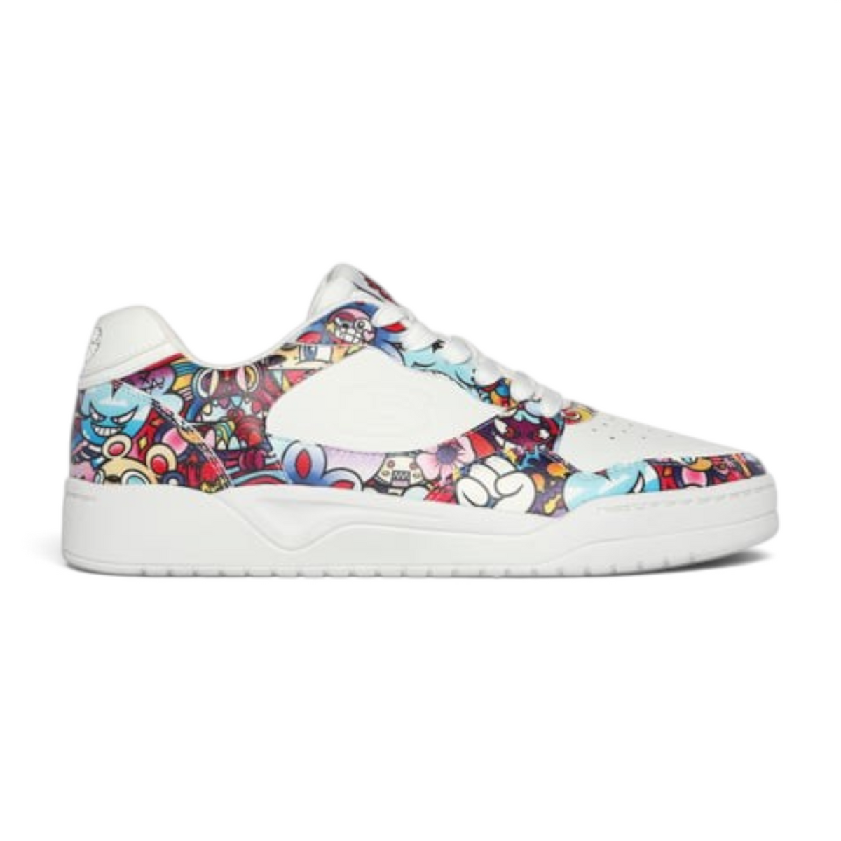 FRG VEXX Koopa Volley doodle sneakers featuring a white base with vibrant multi-colored cartoon character patterns.
