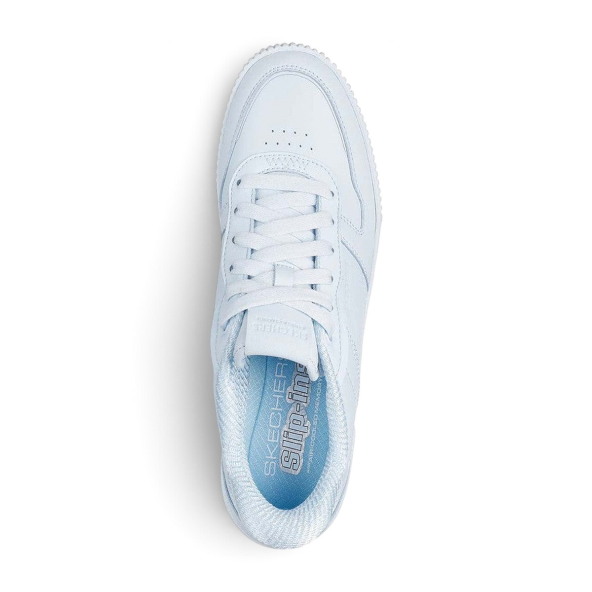 FRG Skechers Jade Soft Hues light blue court-style slip-in sneaker with duraleather upper and memory foam insole