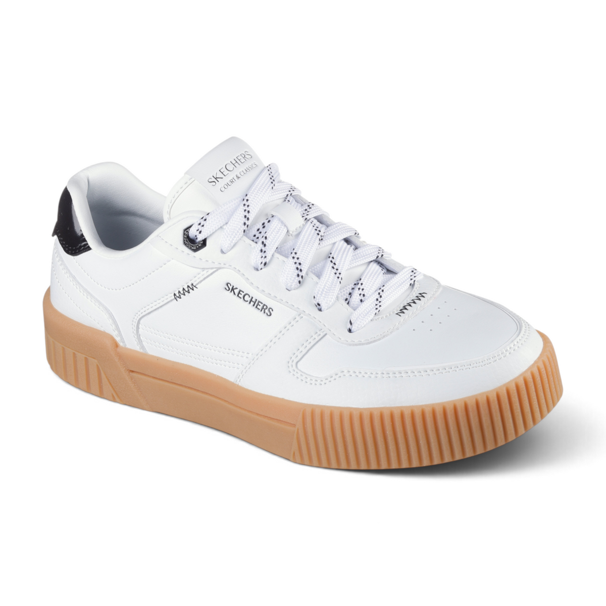 FRG Skechers Jade Keep It Casual white duraleather court sneakers with gum rubber sole and memory foam insole
