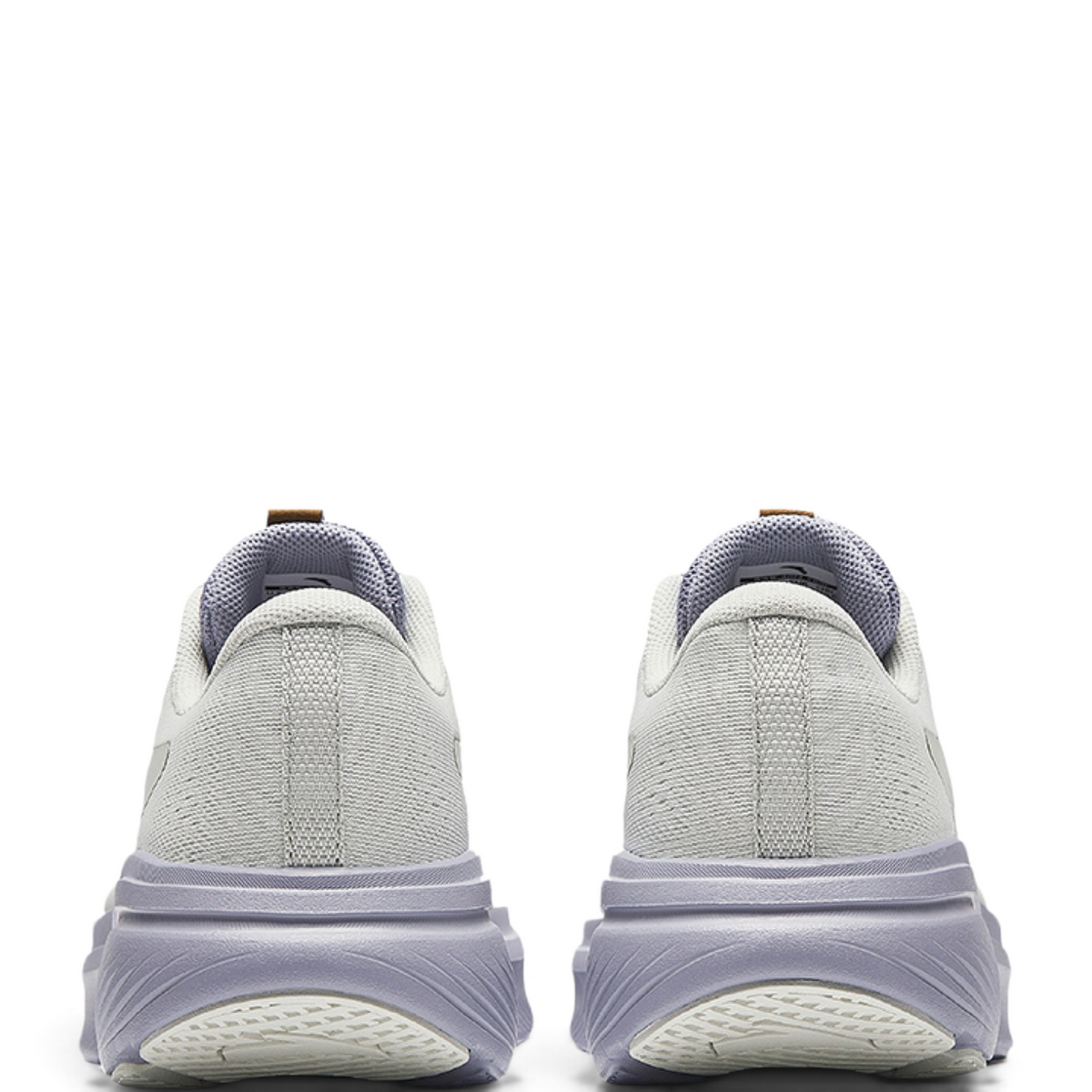 Rear view of FRG EBUFFER 10 LITE lightweight cross-training shoes in light grey with a purple cushioned sole.
