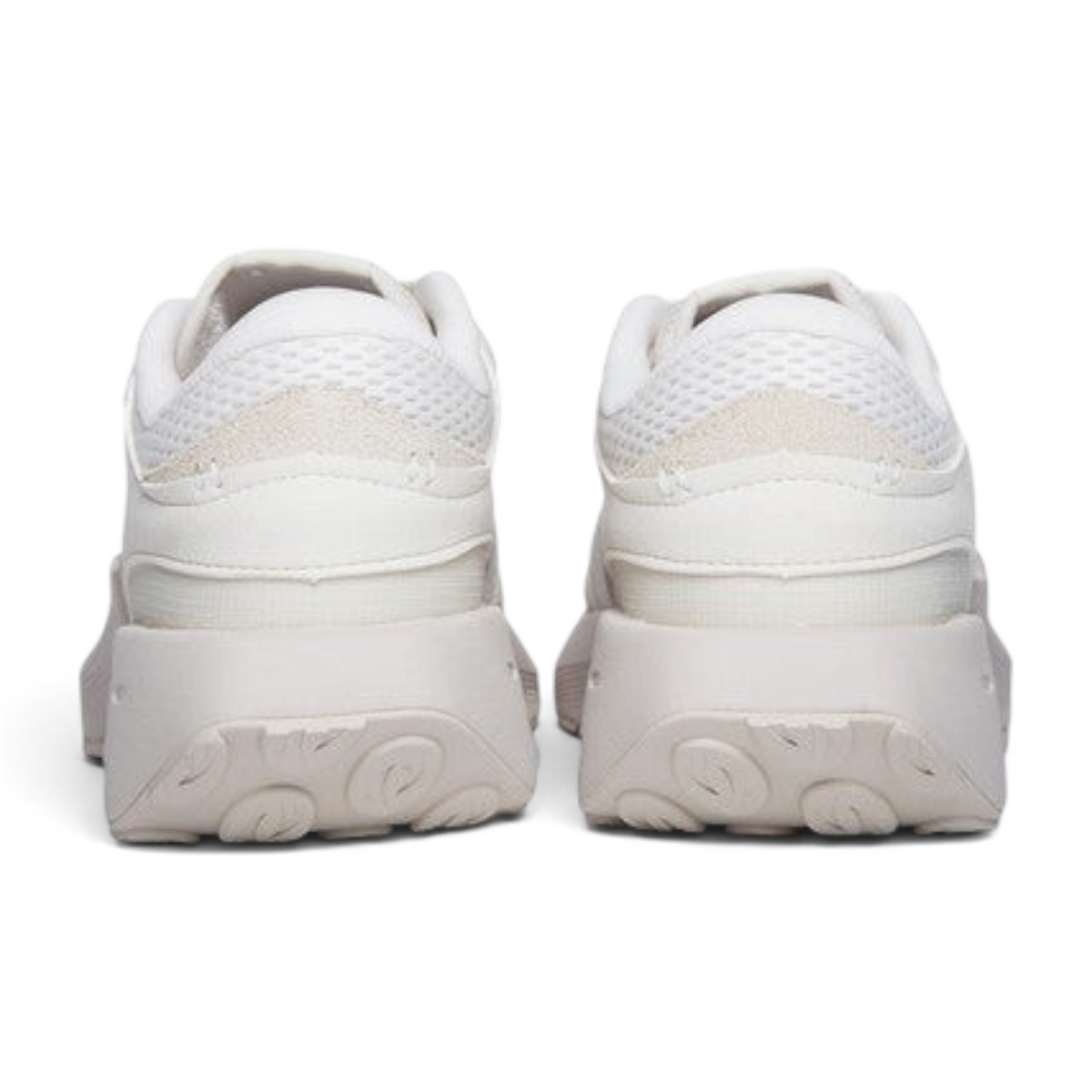 FRG ANTA Heritage casual sneakers in grey and beige featuring mesh and suede panels from a rear view