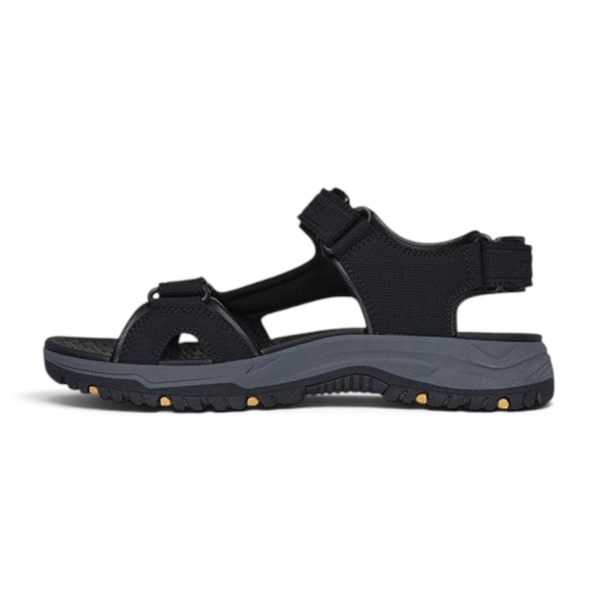 FRG Skechers Prewitt Seabeck black synthetic leather sandal with adjustable straps and shock-absorbing rubber outsole