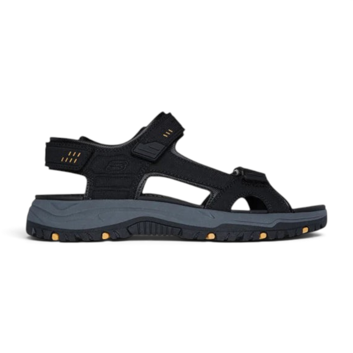 FRG Skechers Prewitt Seabeck black synthetic leather sandal with adjustable straps and shock-absorbing Lux Foam insole