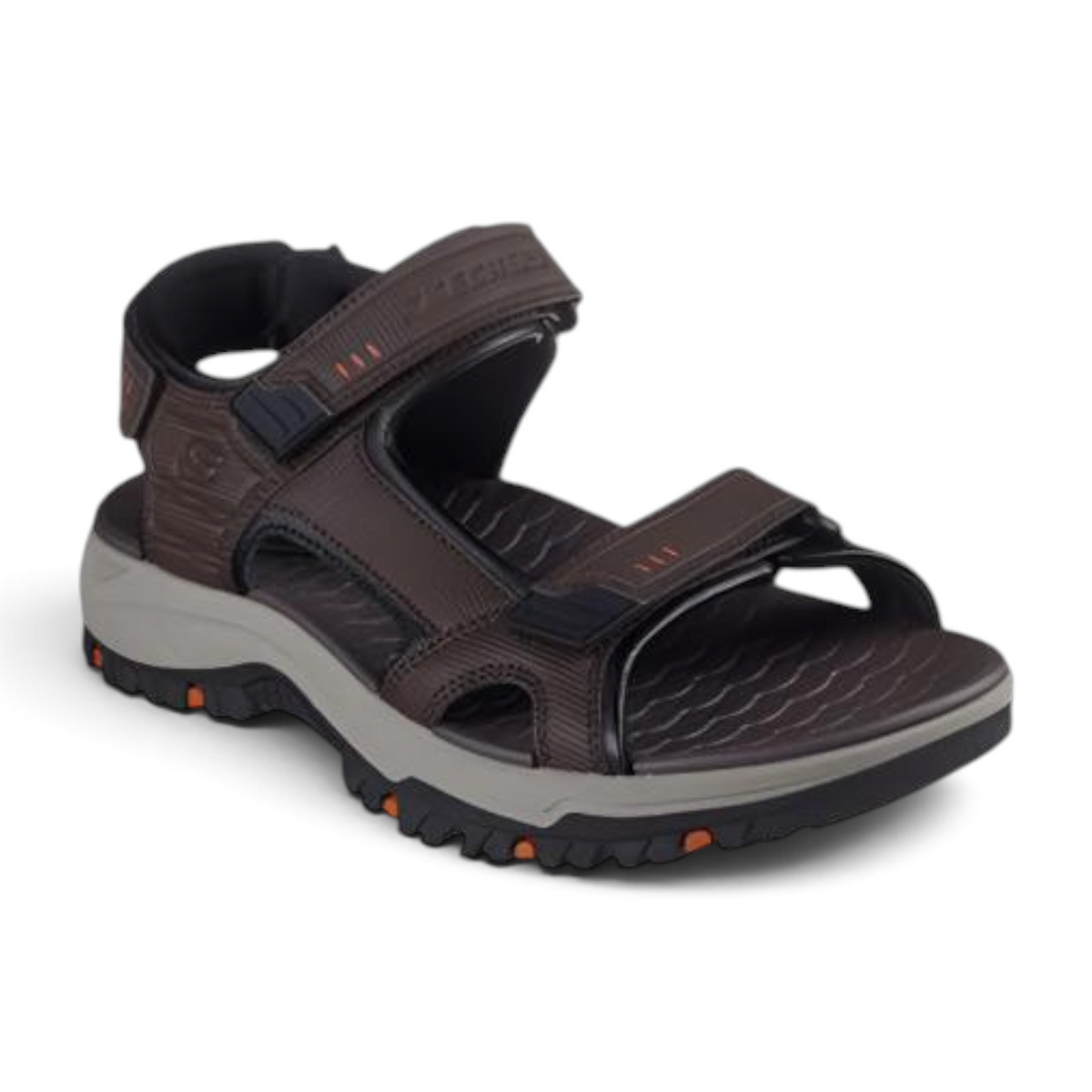 FRG Skechers Prewitt Seabeck brown synthetic leather outdoor sandal with adjustable straps and cushioned footbed