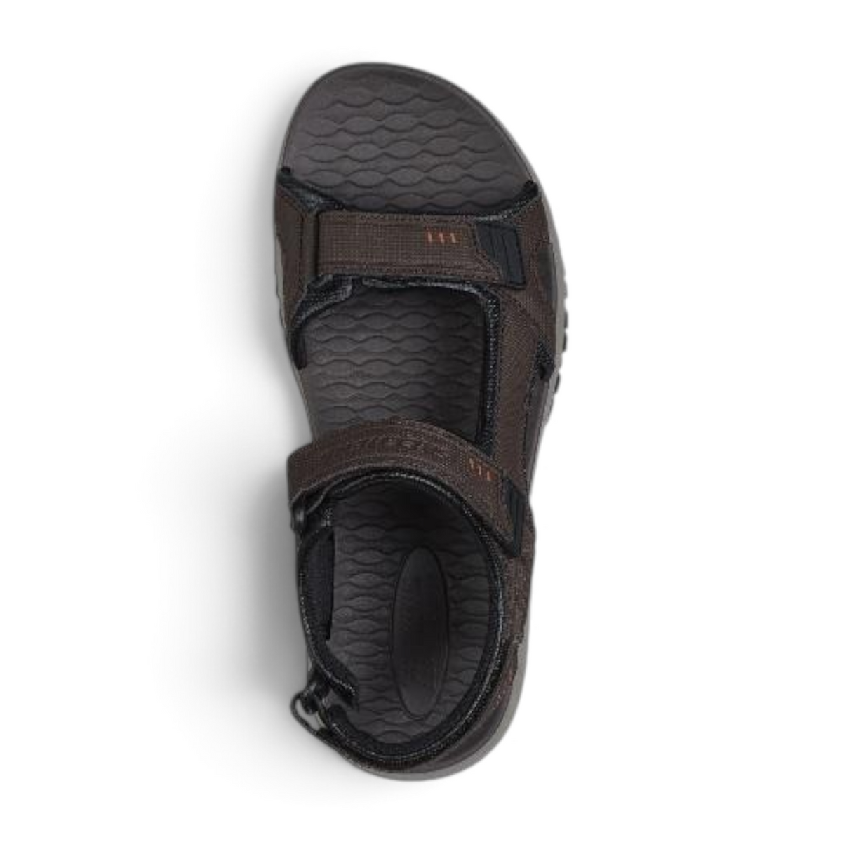 FRG Skechers Prewitt Seabeck brown synthetic leather sandal with adjustable straps and cushioned Lux Foam insole