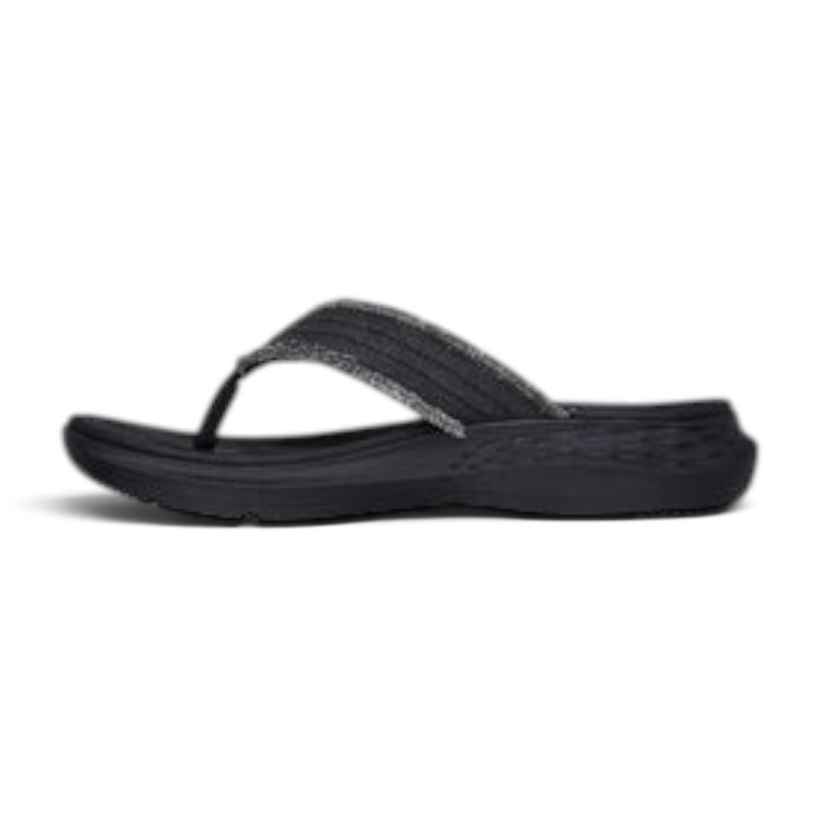 FRG Skechers Relaxed Fit Parson SD black thong sandals with frayed canvas straps and cushioned Luxe Foam footbed