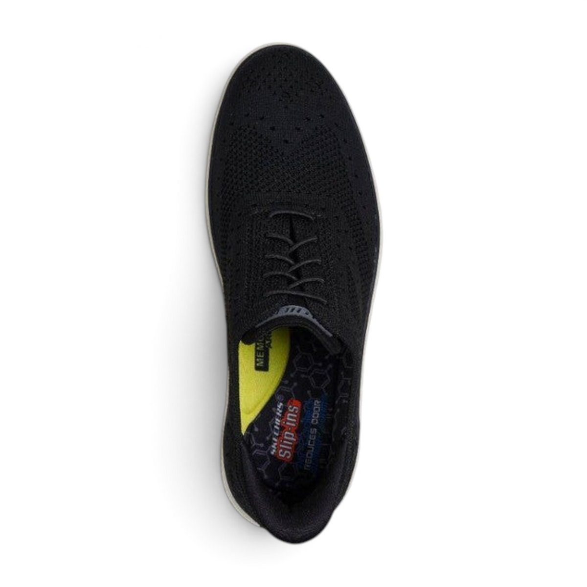 FRG Skechers Slip-Ins Burkett-Durand black wingtip sneakers with breathable knit upper and memory foam insole