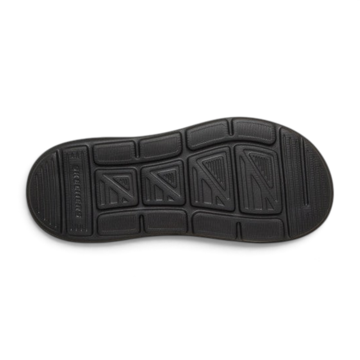 FRG Skechers Sargo brown slide sandal showing the black textured rubber outsole with grip pattern