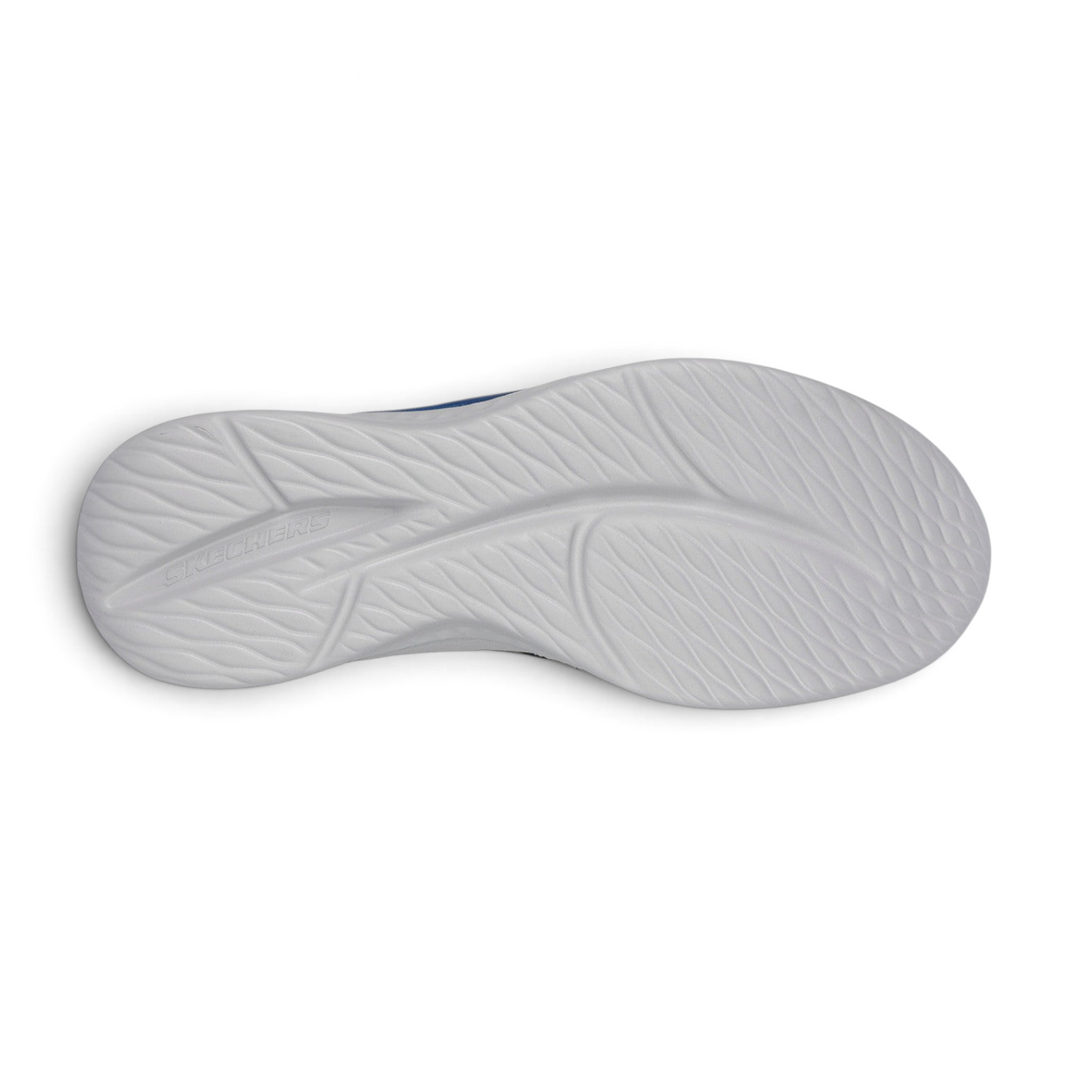 FRG Skechers Slade Breyer gray sneaker showing the white textured rubber outsole with Skechers branding