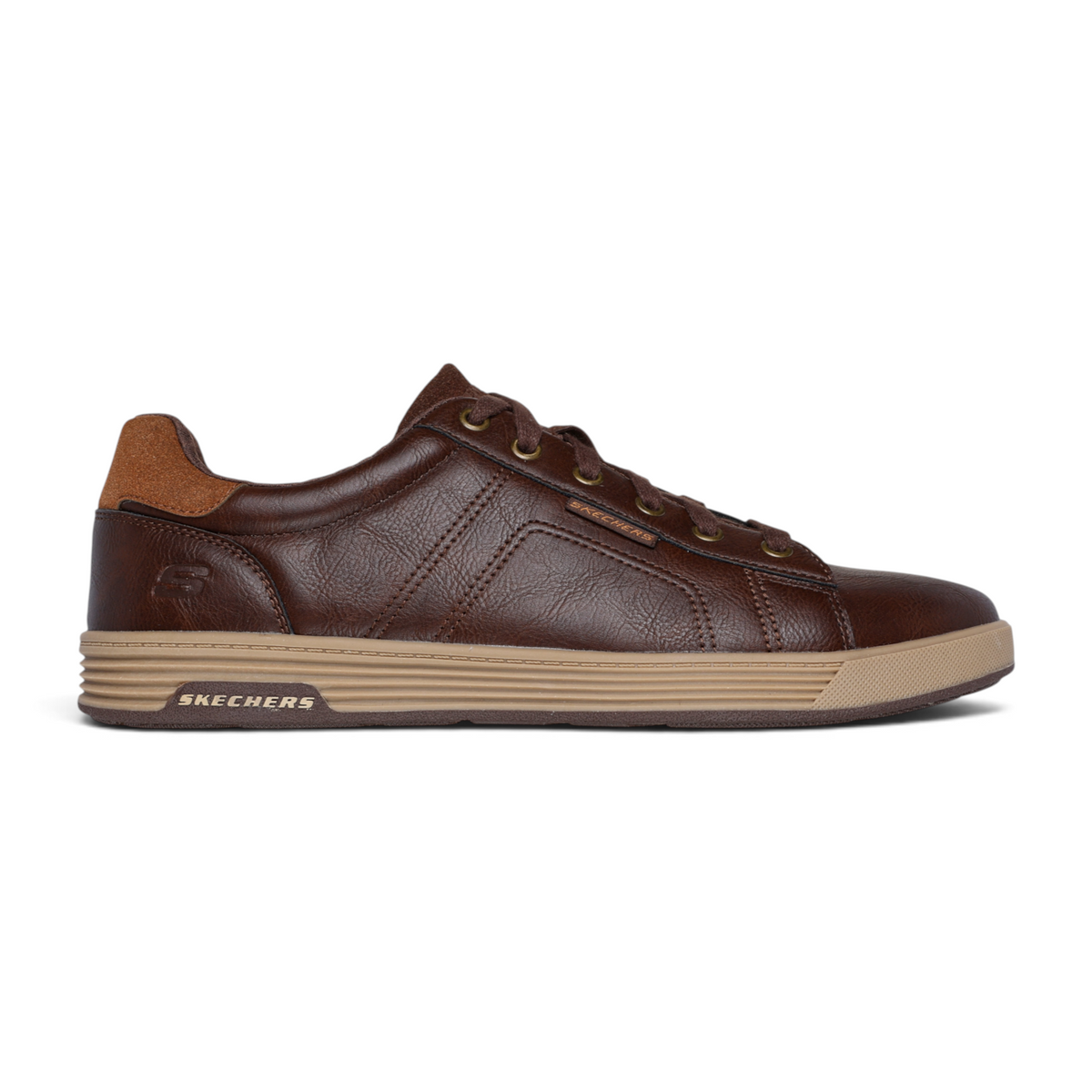 FRG Skechers Cavell Hensley brown faux-leather sneaker with lace-up front and cushioned memory foam insole