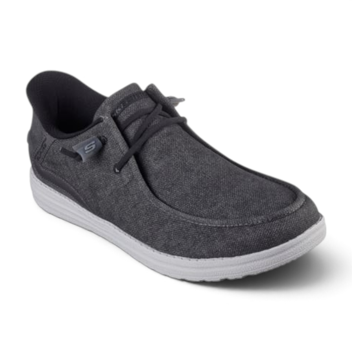 FRG Melson Coronado charcoal grey canvas slip-on shoe with a white cushioned sole and casual moc-toe design
