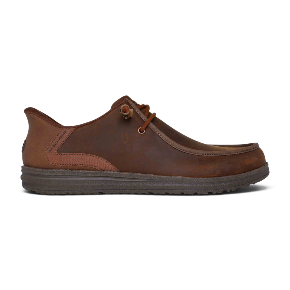 FRG Melson Edrick brown leather slip-on casual shoe with moccasin-style stitching and a durable rubber sole