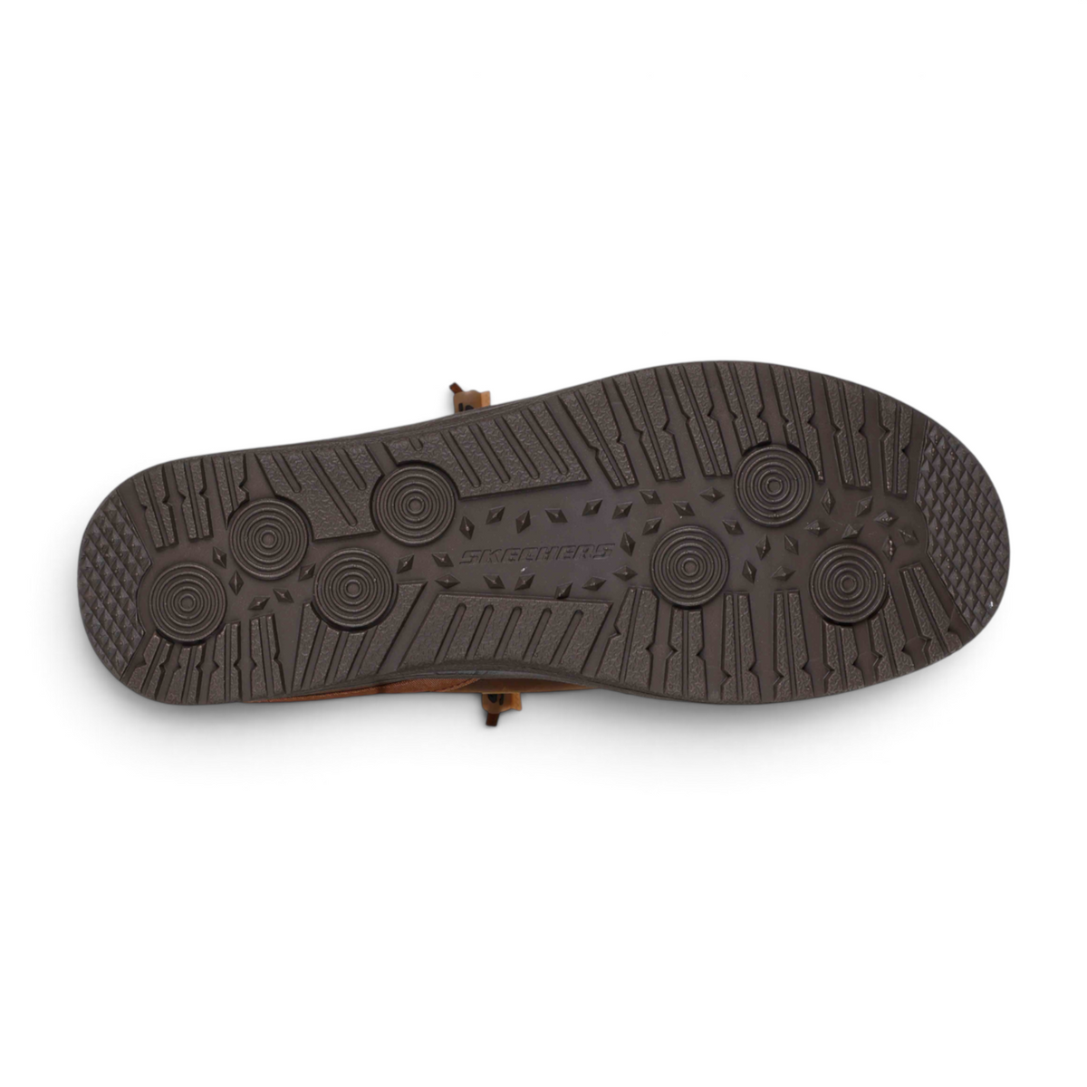 FRG MELSON EDRICK shoe featuring a dark brown textured rubber outsole with a circular grip pattern