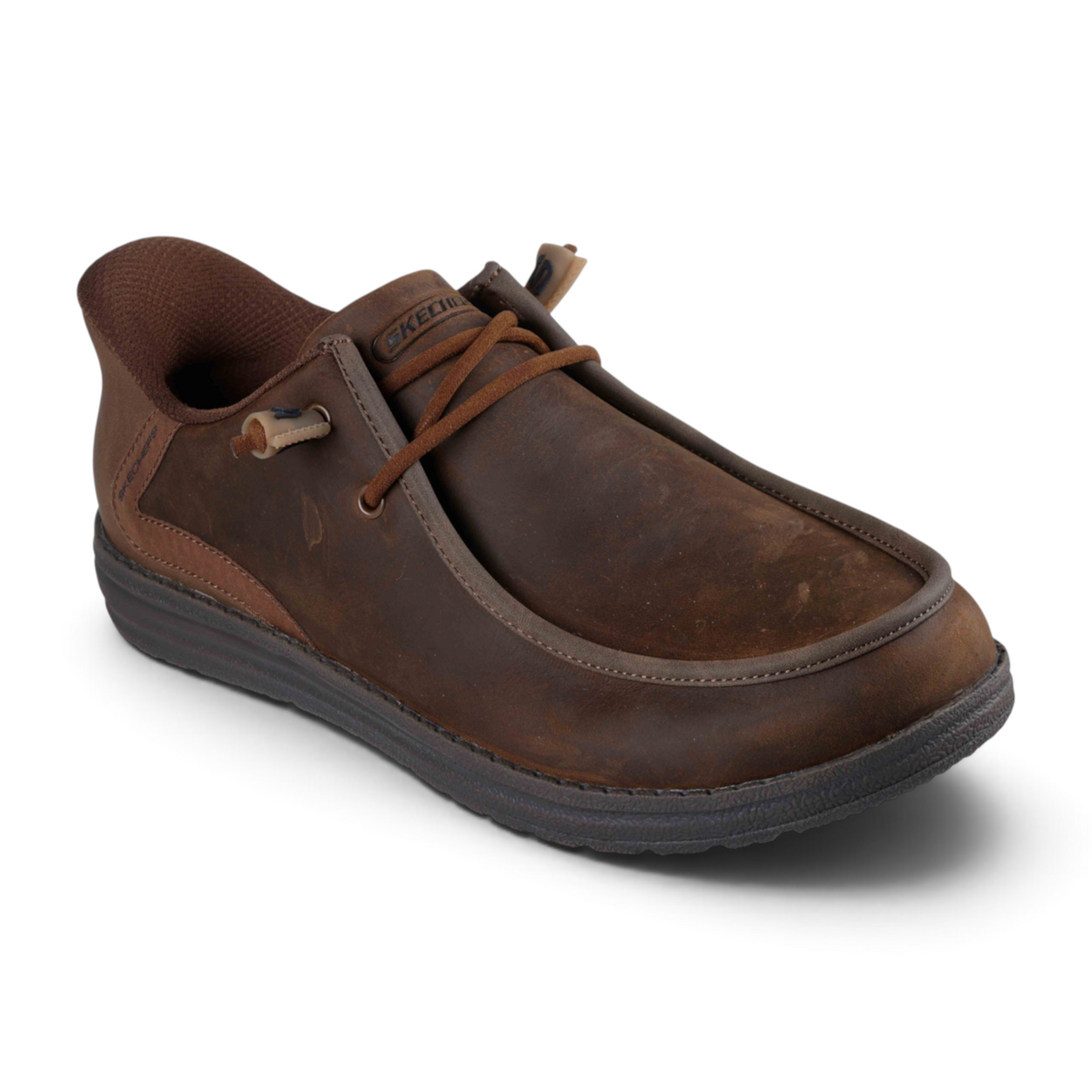 FRG MELSON EDRICK brown leather slip-on casual shoe with moccasin-style stitching and elastic laces