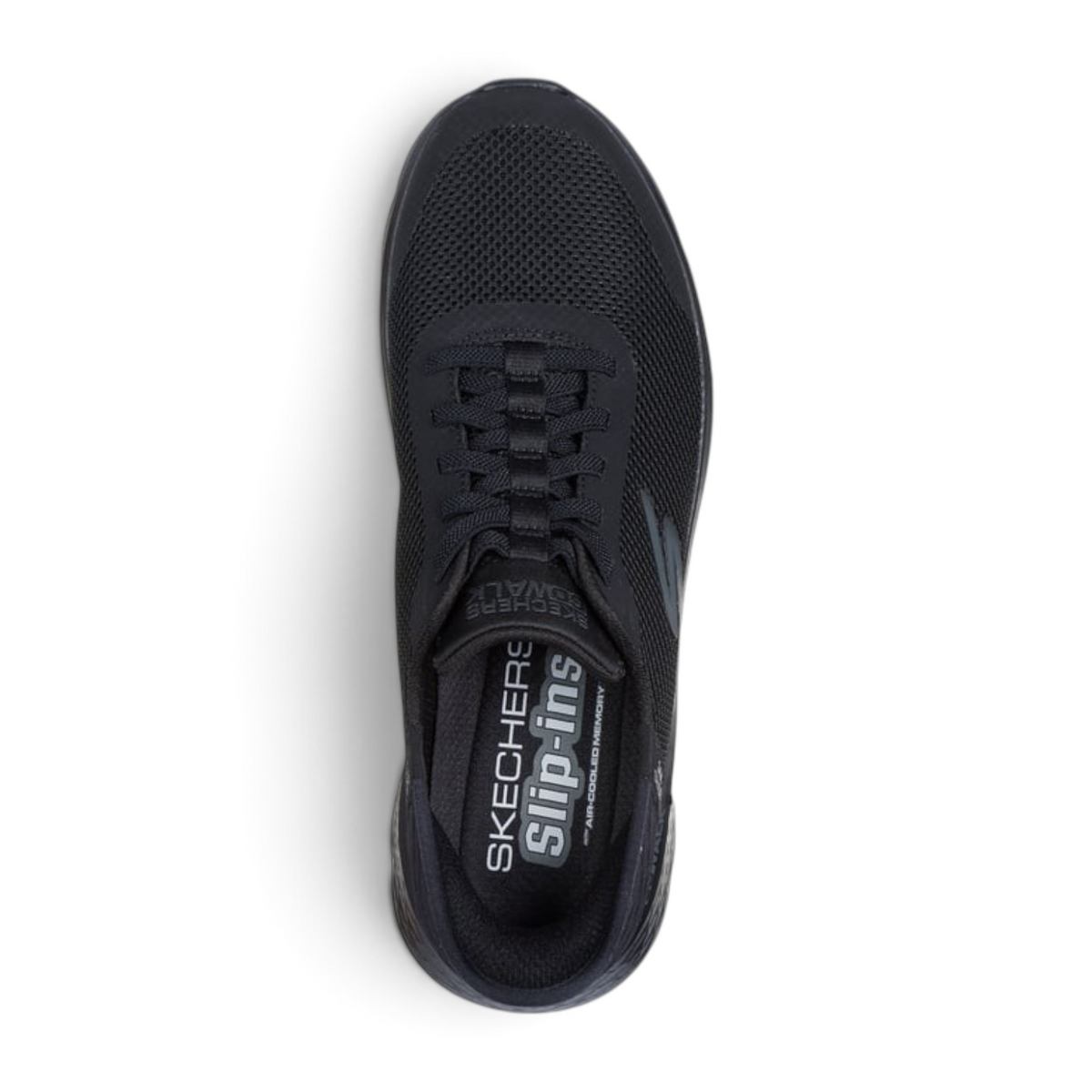 FRG Skechers GO WALK Flex Hands Up black slip-in sneakers with mesh upper and cushioned insole, top view