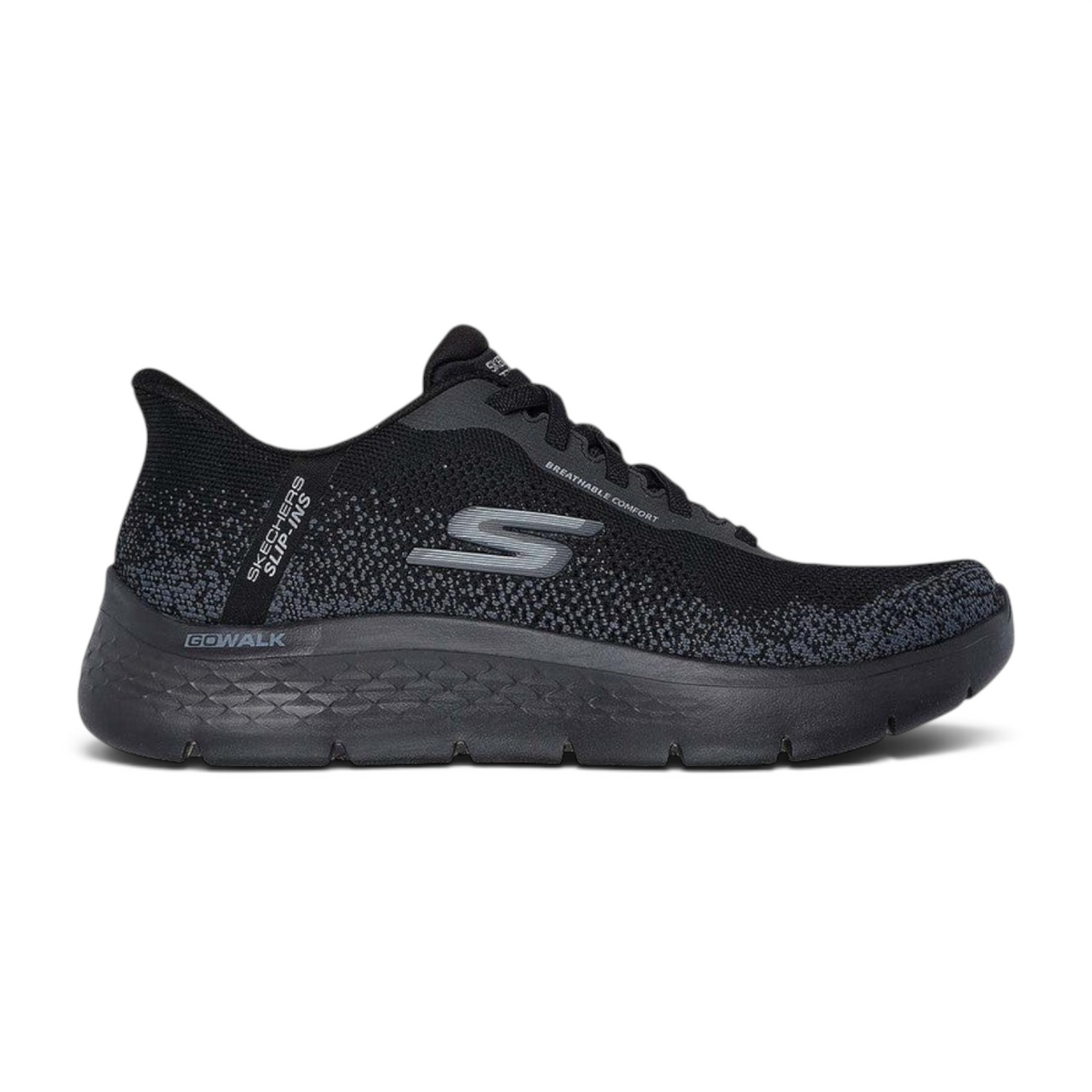 FRG Skechers GO WALK Flex Palomo black charcoal slip-on walking shoe with breathable knit upper and cushioned sole