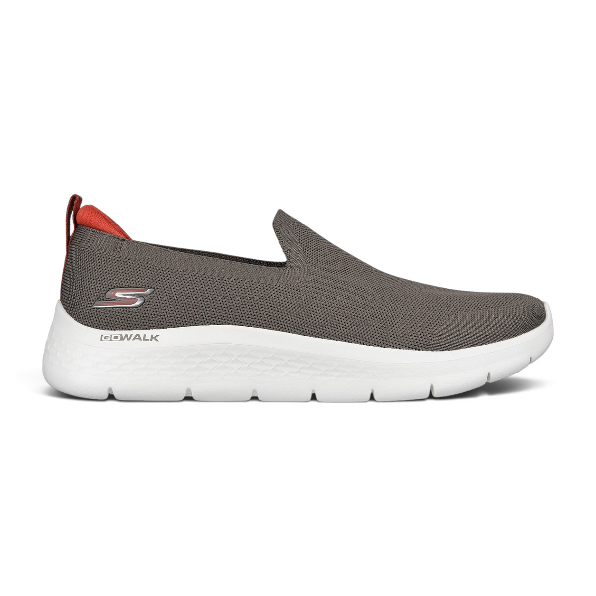 FRG GO WALK FLEX slip-on walking shoe in grey mesh with a white cushioned sole and red heel tab detail