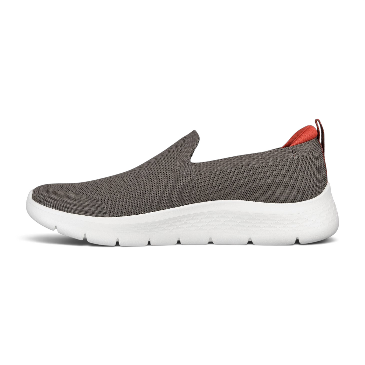 FRG GO WALK FLEX slip-on sneaker in grey mesh with a white cushioned sole and red heel tab detail