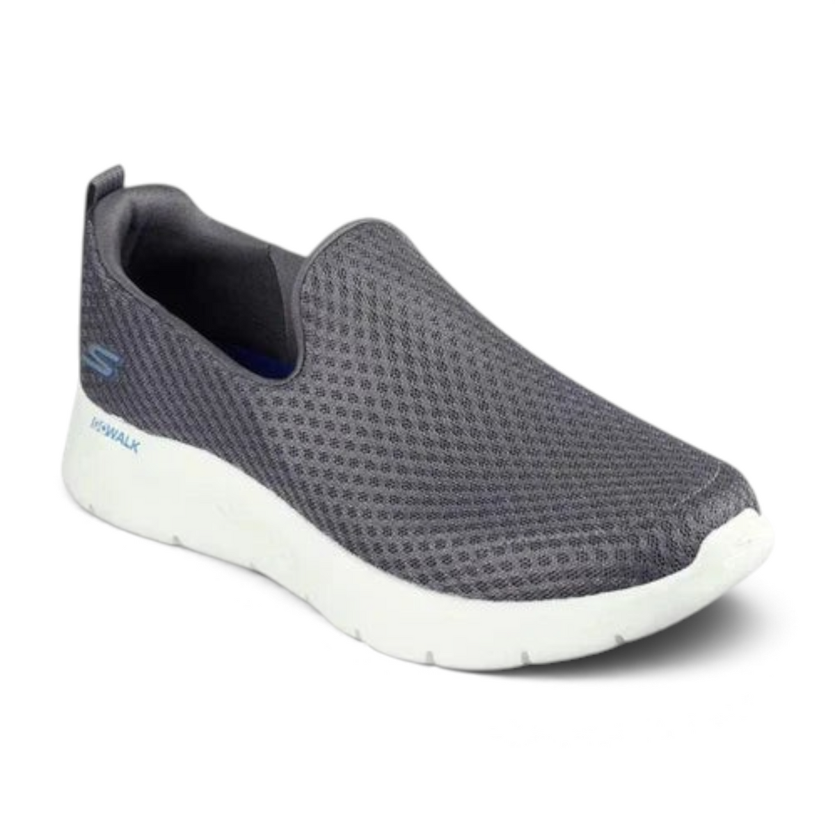 FRG GO WALK FLEX slip-on walking shoe in dark grey mesh with a white cushioned sole
