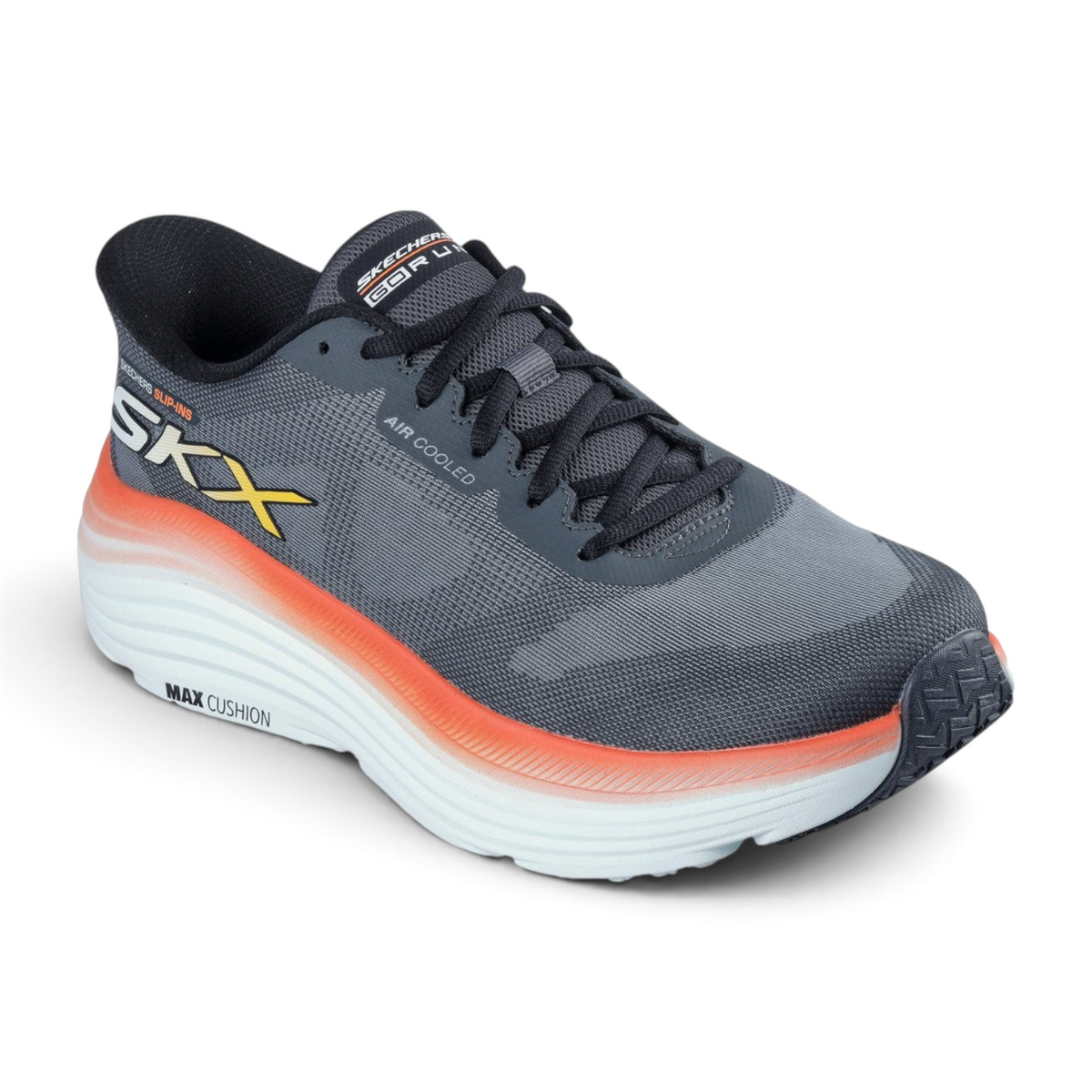 FRG Skechers Slip-ins Max Cushioning Endeavour running shoe in charcoal grey with mint and orange accents