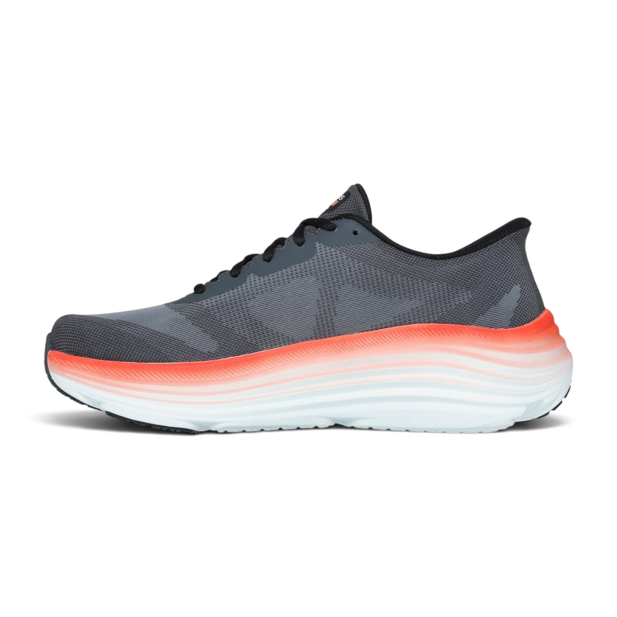 FRG Skechers Slip-ins Max Cushioning running shoe in charcoal grey with a vibrant mint and orange gradient sole.