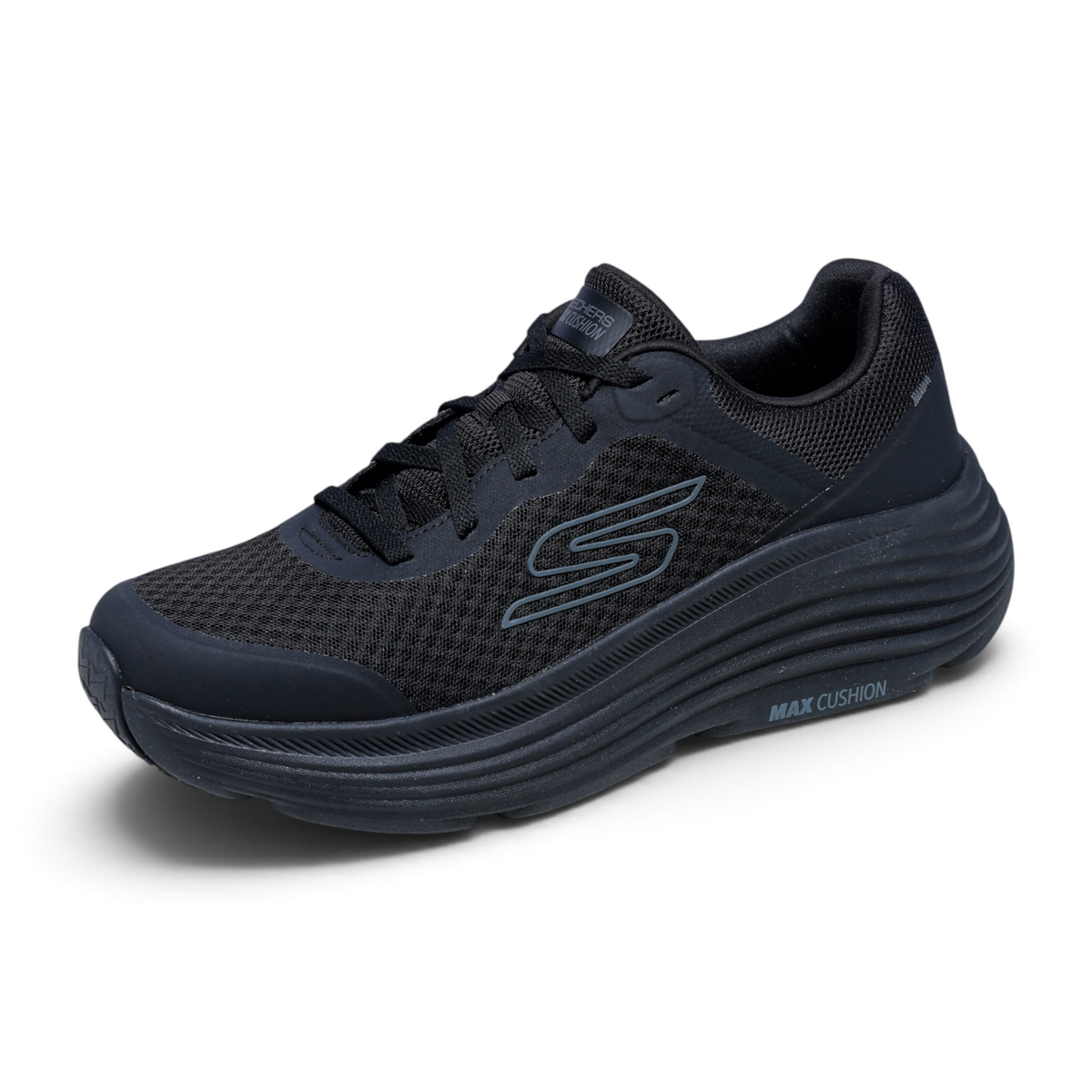 FRG Skechers Max Cushioning Endeavour black lace-up running shoe with engineered mesh and responsive foam midsole