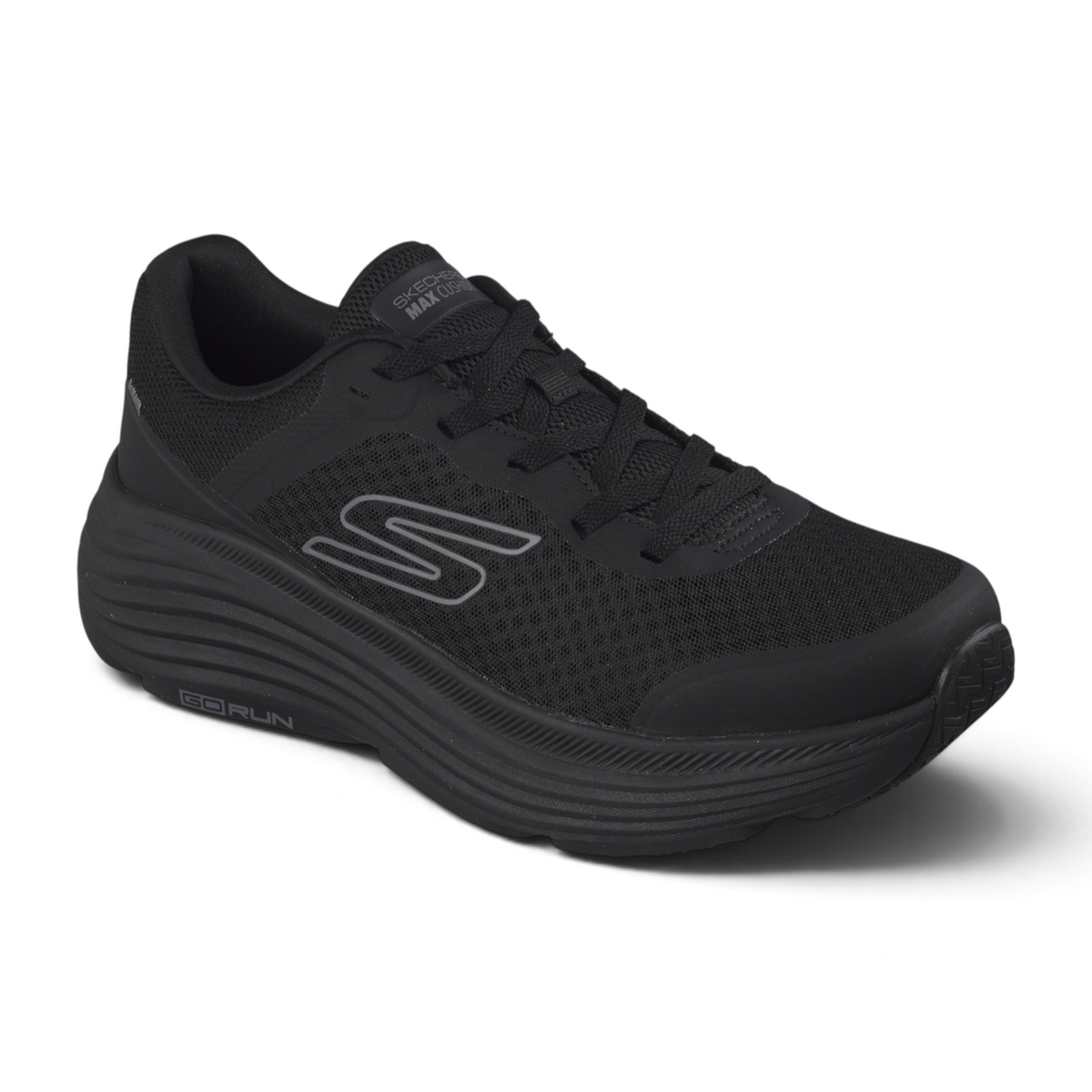 FRG Skechers Max Cushioning Endeavour black lace-up running shoe with engineered mesh and thick responsive midsole