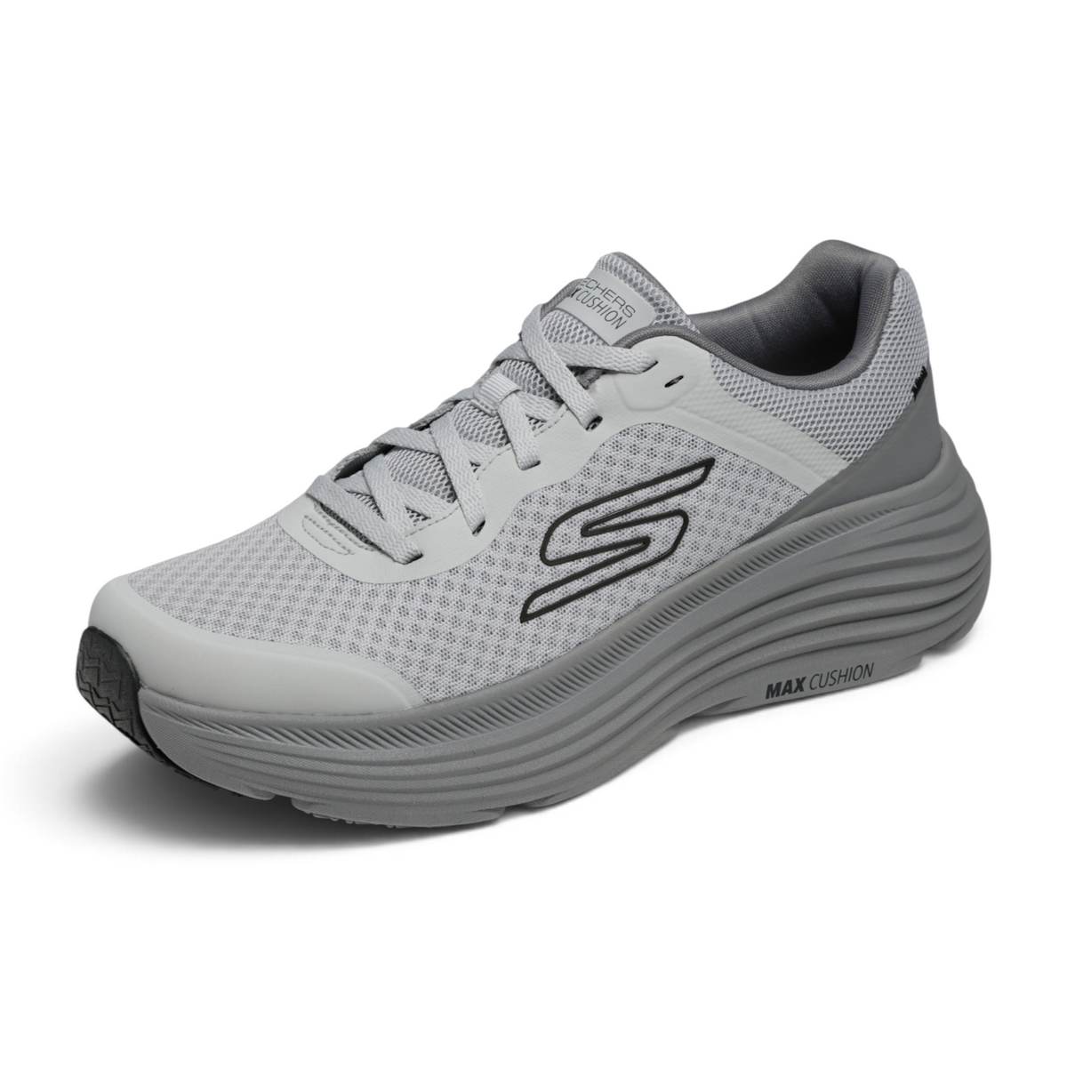 FRG Skechers Max Cushioning Endeavour grey lace-up running shoe with engineered mesh and responsive foam midsole