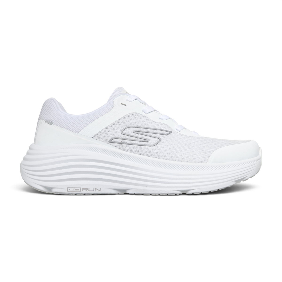 FRG Skechers Max Cushioning Endeavour white lace-up running shoe with engineered mesh upper and thick foam midsole.