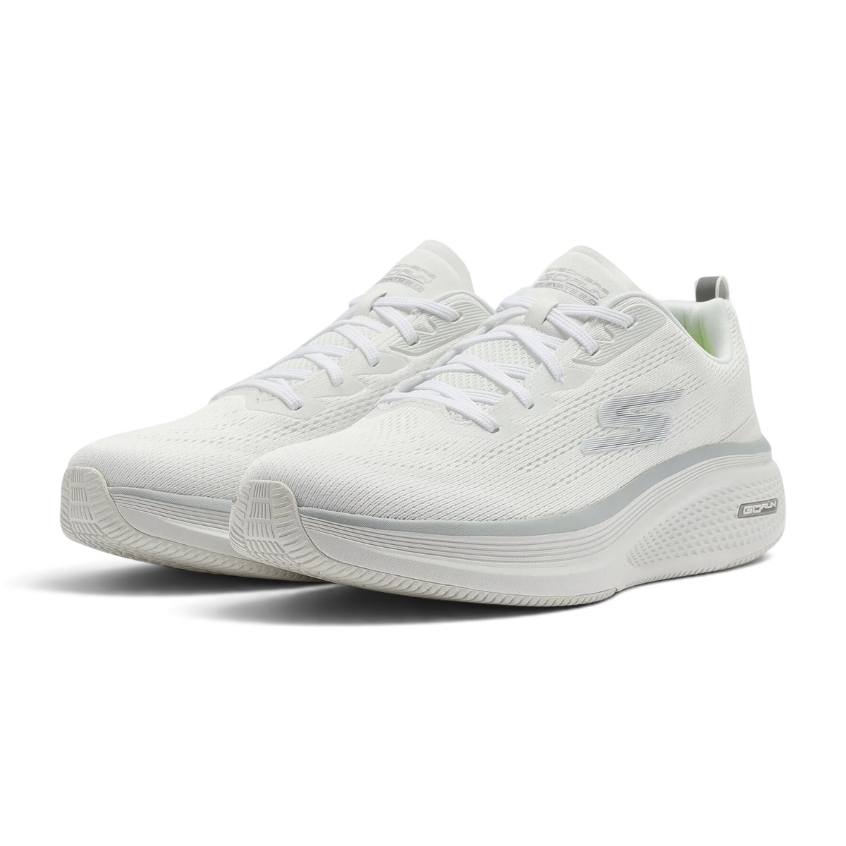FRG Skechers GO RUN Elevate 2.0 Fluid Motion white mesh running shoes with cushioned soles and lace-up closure