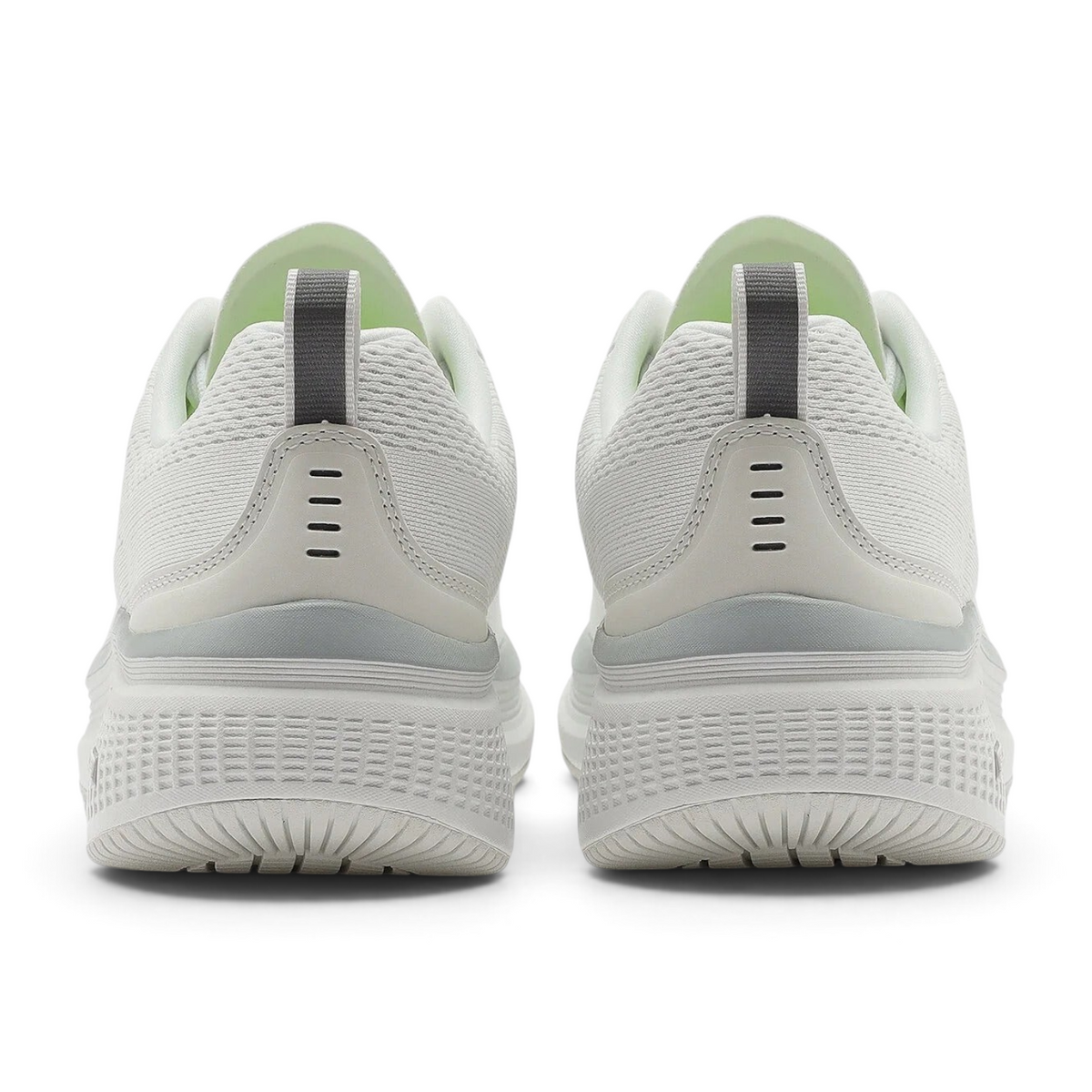 Back view of FRG GO RUN ELEVATE 2.0 FLUID MOTION white mesh running shoes with grey heel pull tabs