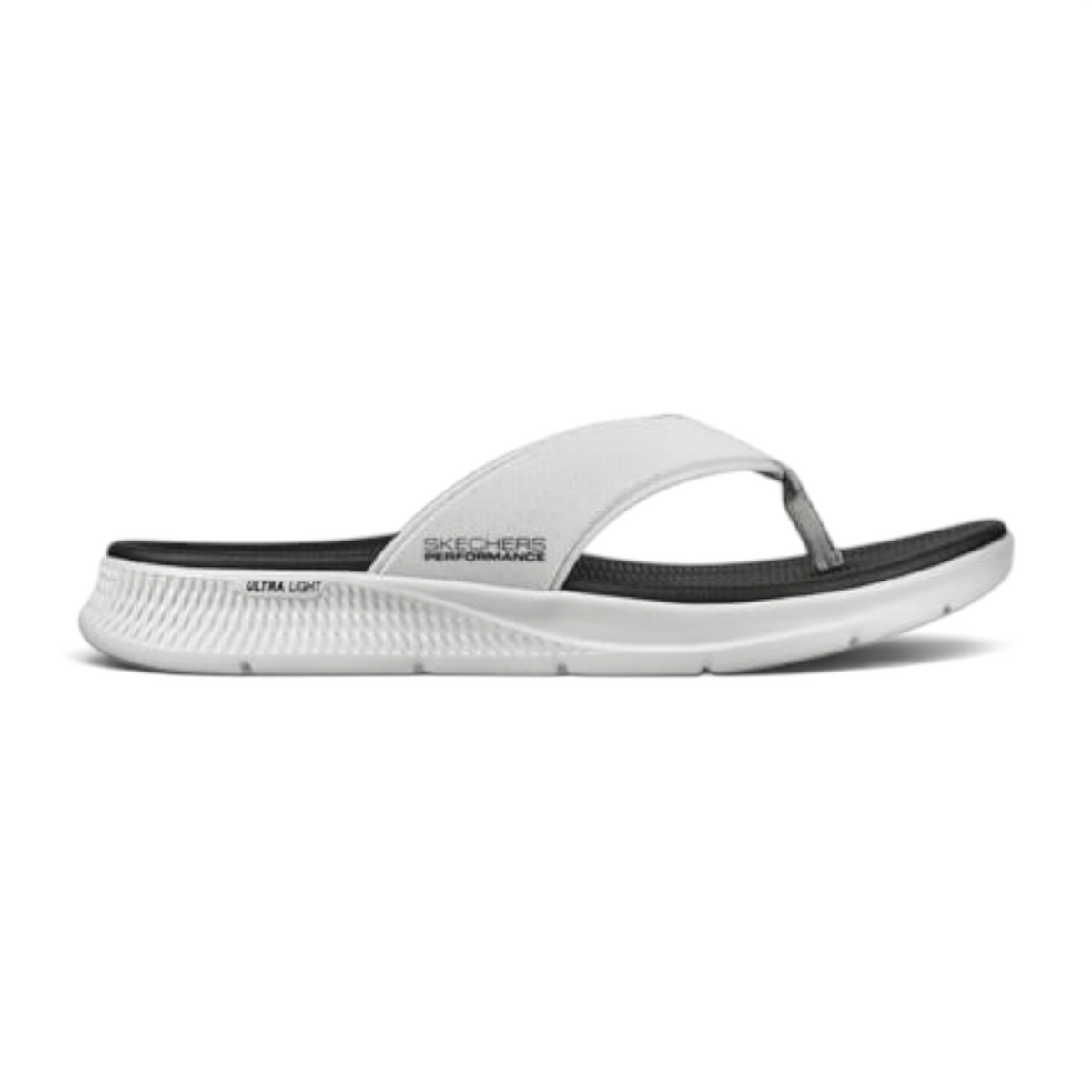 FRG Skechers GO Consistent thong sandal in white and black with contoured Goga Mat footbed and Ultra Light cushioning