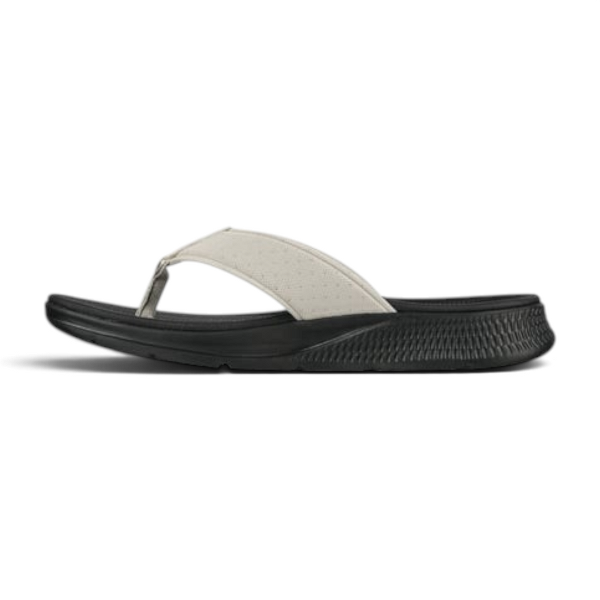 FRG Skechers GO Consistent thong sandal in beige and black with contoured Goga Mat footbed and ULTRA LIGHT cushioning