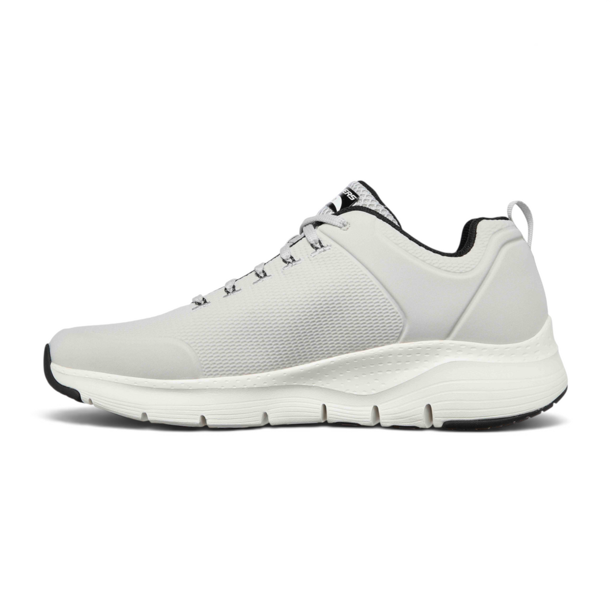 FRG Skechers Arch Fit grey mesh lace-up sneaker with cushioned midsole and flexible rubber traction outsole