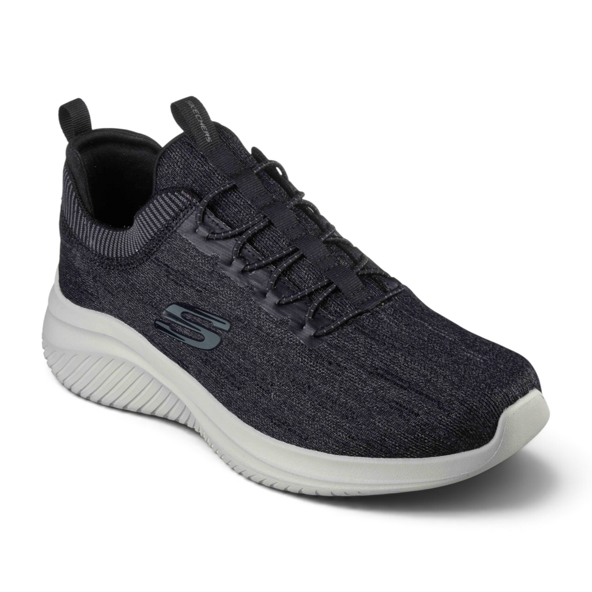 FRG Skechers Ultra Flex 3.0 black vegan knit sneaker with Air-Cooled Memory Foam insole and grey cushioned sole