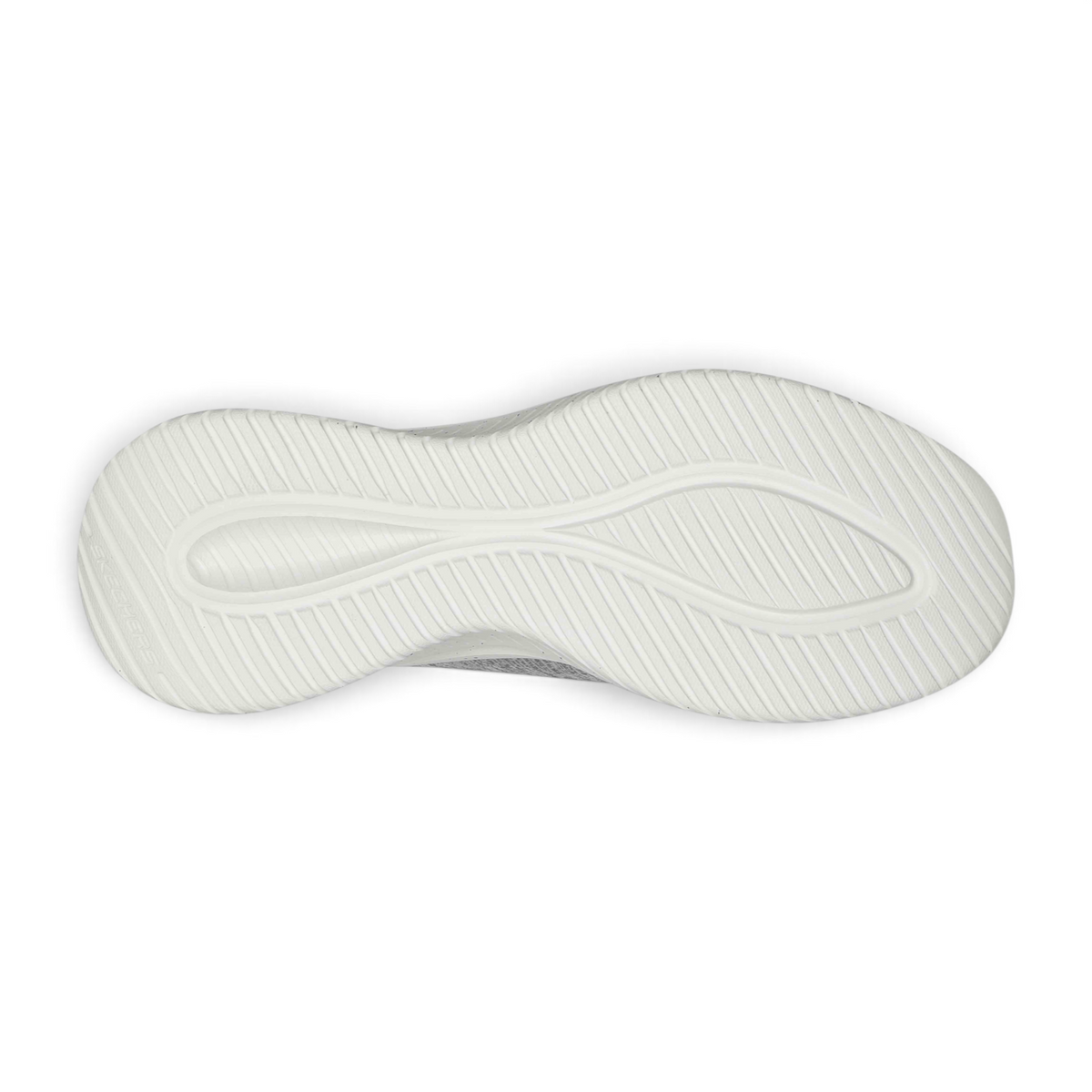 FRG Skechers Slip-ins Ultra Flex 3.0 sneaker showing the white flexible traction outsole from a bottom view.
