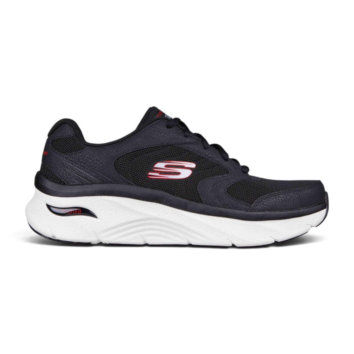 FRG ARCH FIT DLUX black mesh walking sneaker with white cushioned midsole and red logo detail