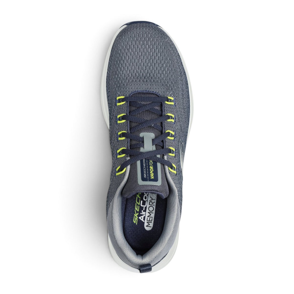 FRG VAPOR LITE VARIEN grey mesh athletic sneaker with neon yellow eyelets and memory foam insole top view
