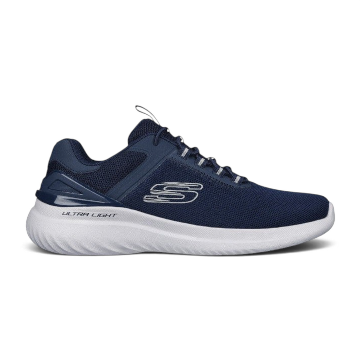 FRG Skechers Bounder 2.0 Anako navy vegan slip-on athletic sneaker with a lightweight white cushioned sole